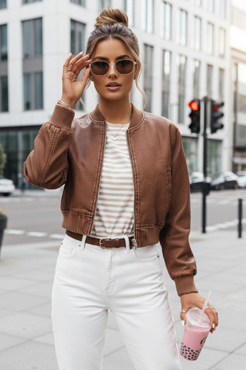 Damen Leder-Bomberjacke SANTOL camel Dstreet TY4341