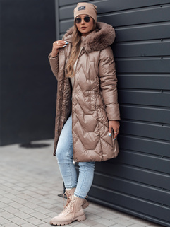 Damen Winterjacke ELECIO lang gesteppt mit Kapuze dunkelbeige Dstreet TY4680_3