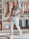 Damen Basic gestreiftes T-Shirt LINESS grau Dstreet RY2821