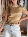 LINESS Damen gestreiftes Basic-T-Shirt camel Dstreet RY2819