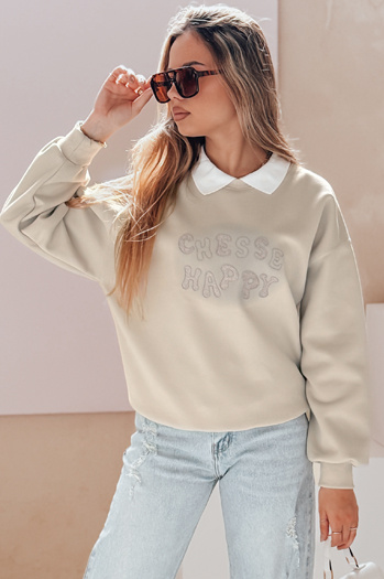Damen Sweatshirt in Übergröße bedruckt HAPIRES cappuccino Dstreet BY1483