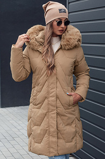 VEONI Frauen Winter lange Steppjacke mit Kapuze hellbeige Dstreet TY4718