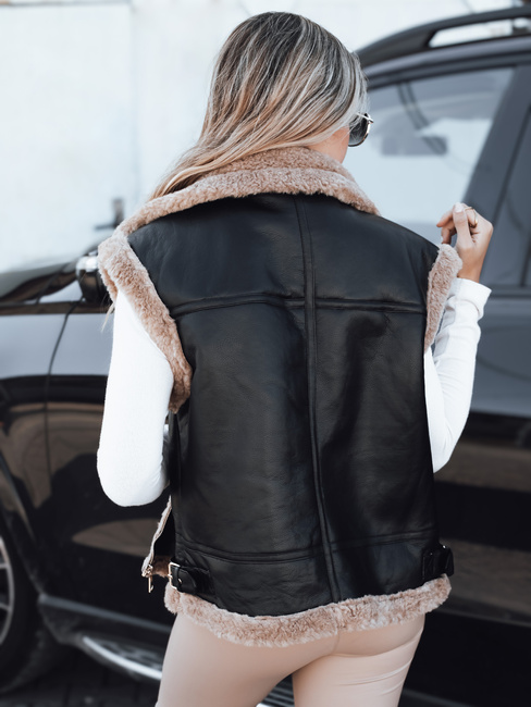 Damen Lederweste mit Schafsfell schwarz Dstreet TY5251