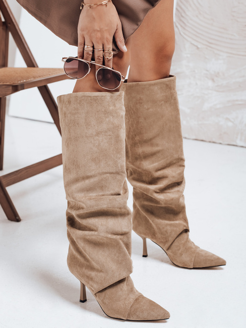 Damenstiefel mit Crinkle Schaft auf Stilettoabsatz beige Dstreet ZY1121
