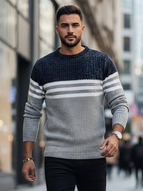 Grauer gestreifter Pullover für Männer Dstreet WX2230