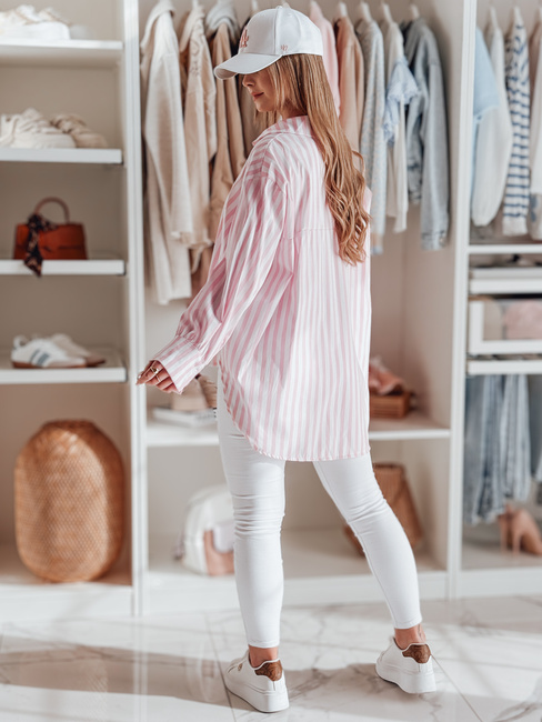 Damen Oversize-Shirt mit längerem Rücken SAMONE in rosa und weiß gestreift Dstreet DY0462