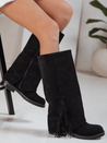 Damenstiefel aus Wildleder mit Fransen schwarz Dstreet ZY1268