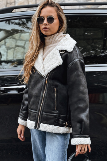 Damen Ramones Jacke mit Schafsfell schwarz Dstreet TY5246