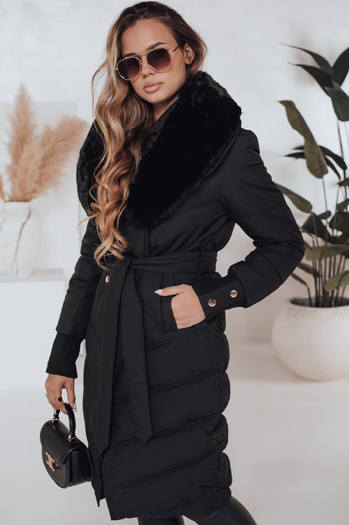 Damen gesteppte Winterjacke mit Kunstpelz schwarz Dstreet TY5076