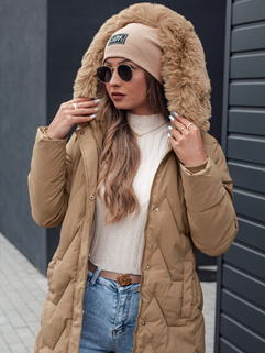 VEONI Frauen Winter lange Steppjacke mit Kapuze hellbeige Dstreet TY4718_3