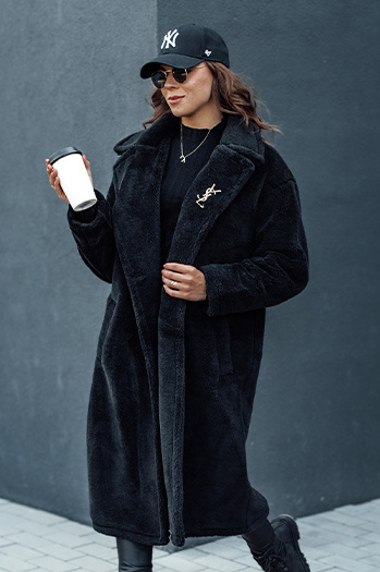 Damen Wintermantel GLAMFUR langer Pelzmantel schwarz Dstreet TY4697