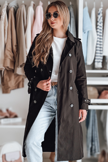 Langer Damenmantel mit Gürtel SLIMFOTA schwarz Dstreet NY0747