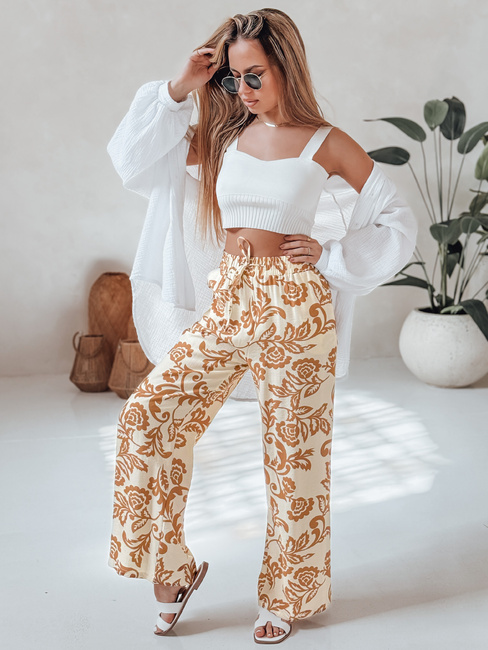 Weit geschnittene Damenhose mit Blumenmuster LOVEGARDEN camel Dstreet UY2657