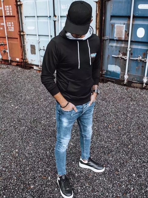 Herren Kapuzenpullover mit Aufdruck Schwarz Dstreet BX5382