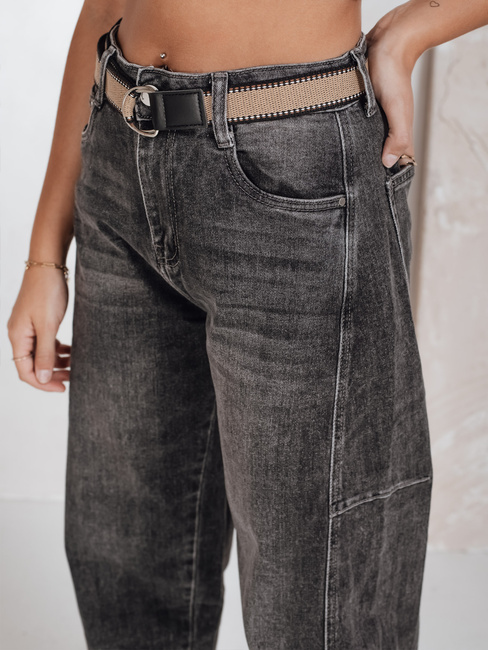 Damen Jeans mit weitem Bein und Gürtel schwarz Dstreet UY2744