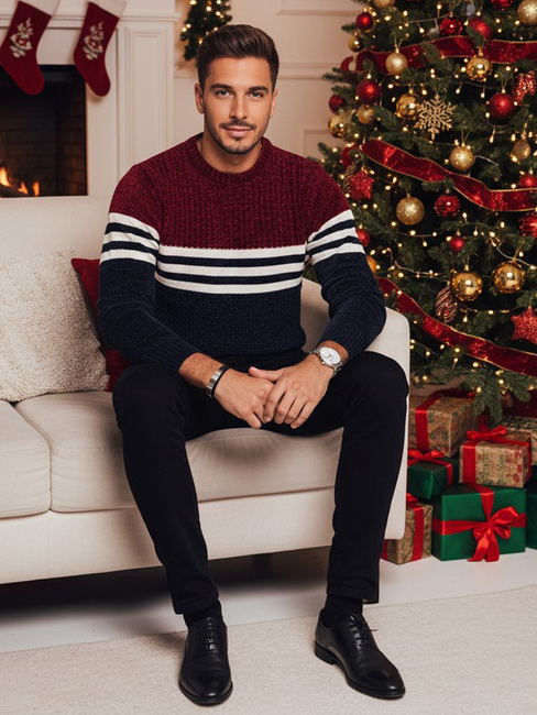 Gestreifter Marineblauer Herren-Pullover Dstreet WX2229z