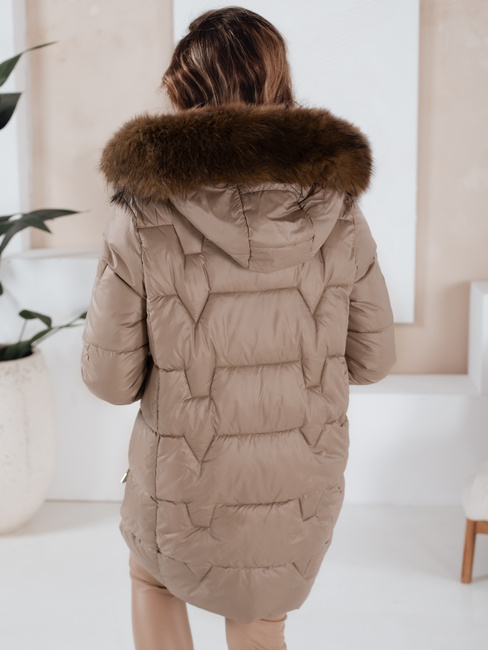 Damen Winterjacke NORINA gesteppt mit Pelz camel Dstreet TY5056