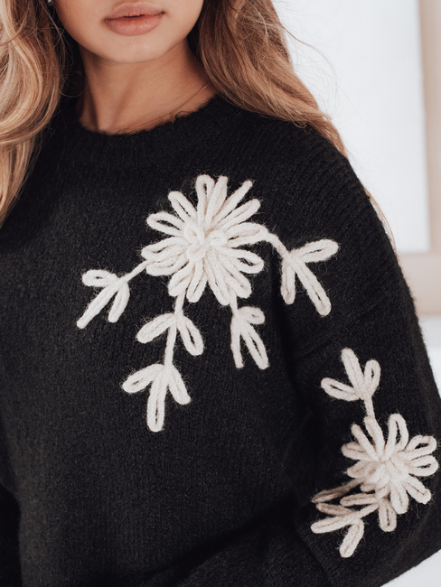 Damenpullover mit Blumenapplikation GIRLHERBAL schwarz Dstreet MY2545