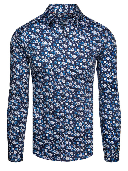 Herren Langarmhemd gemustert navy blau Dstreet DX2671