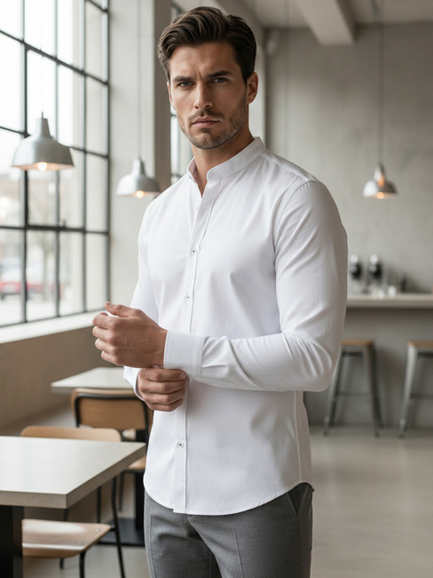 Herren Freizeithemd mit Stehkragen weiß Dstreet DX2608