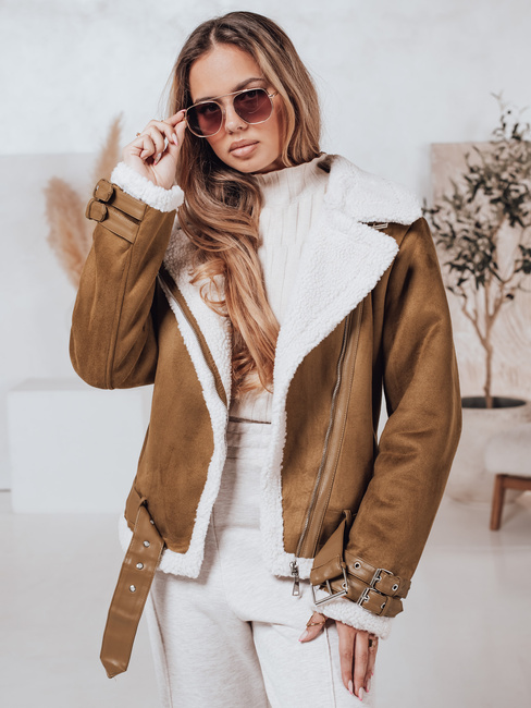 Damen LEVERINO Wildlederjacke mit Schafsfell camel Dstreet TY4733