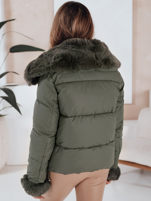 Kurze Damen Steppjacke mit Fell grün Dstreet TY5068