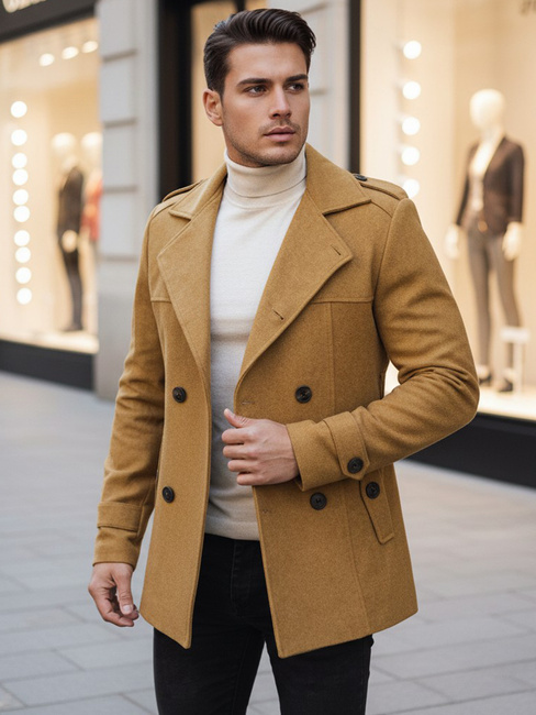 Herren Zweireihiger Mantel Sandfarbe Dstreet CX0443