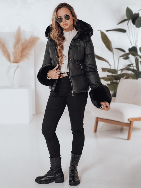 Damen Winterjacke YOUWARM kurz gesteppt mit Fell schwarz Dstreet TY5006