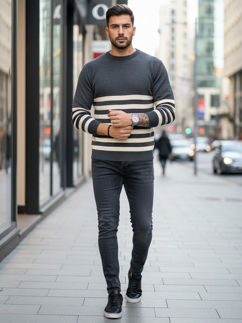 Herren Gestreifte Pullover Farbe Dunkelgrau DSTREET WX2133