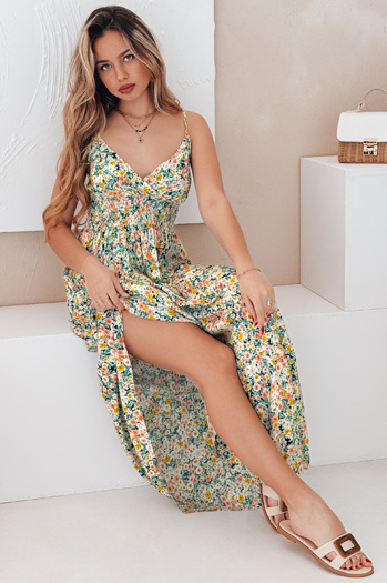 FLORALUSH Maxikleid mit grünen und gelben Blumen Dstreet EY2630