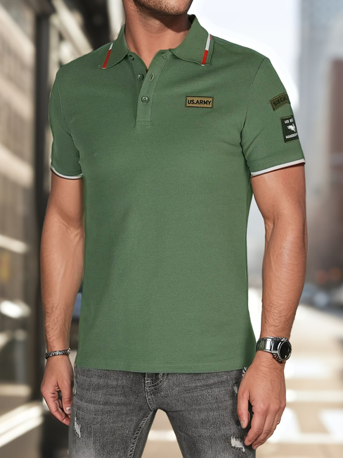 Herren-Poloshirt mit Aufnähern grün Dstreet PX0634
