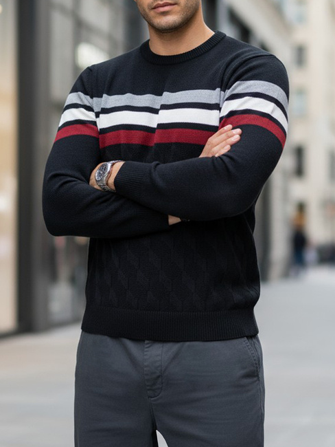 Gestreifter Herren-Pullover schwarz Dstreet WX2333