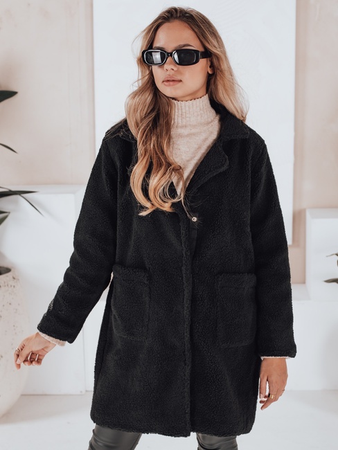 Damen Teddy Pelzmantel schwarz Dstreet NY0756
