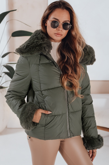 Kurze Damen Steppjacke mit Fell grün Dstreet TY5068
