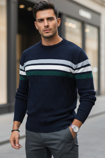 Marineblauer gestreifter Herren-Pullover Dstreet WX2334