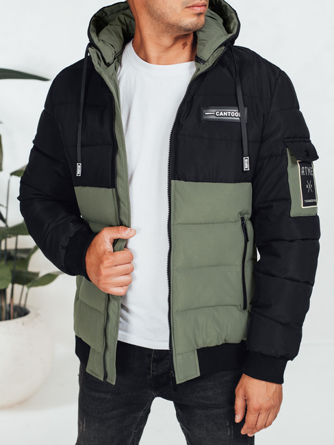 Herren Winterjacke mit Kapuze schwarz und grün Dstreet TX5051