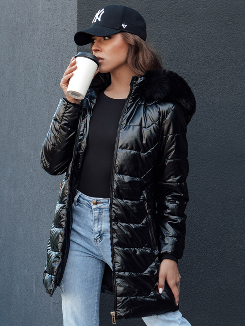 Gesteppte Damen Winterjacke mit Pelz SHINE schwarz Dstreet TY4483