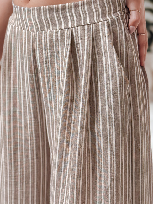 MODERESS Damen gestreifte Hose mit weitem Bein braun Dstreet UY2695
