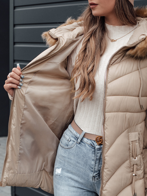 Damen Winterjacke MELOMA gesteppt mit Kapuze hellbeige Dstreet TY4714