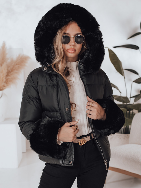 Damen Winterjacke YOUWARM kurz gesteppt mit Fell schwarz Dstreet TY5006