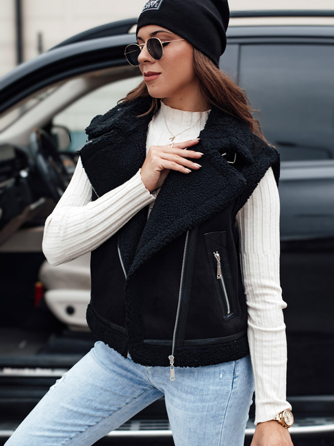 Damenweste aus Wildleder mit Schafsfell WOOLZIP schwarz Dstreet TY4742