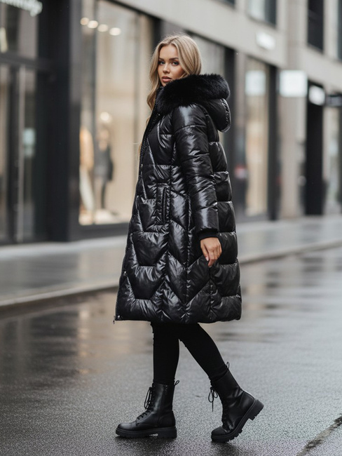 Damen Winterjacke ELECIO lang gesteppt mit Kapuze schwarz Dstreet TY5178z