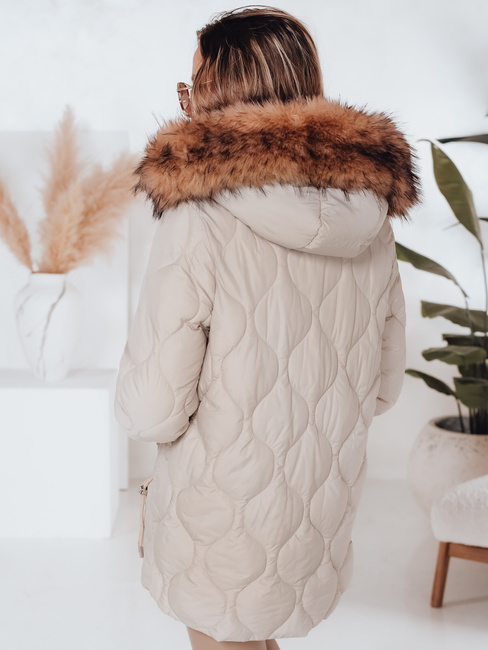 Damen Winterjacke LUMORE gesteppt mit Kapuze hellbeige Dstreet TY5012