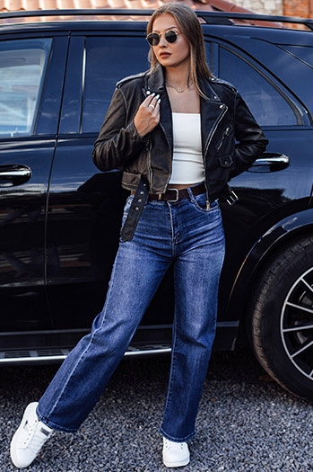 Damen RETROFIT Baggy Jeans Hose mit Gürtel Set in blau Dstreet UY2233