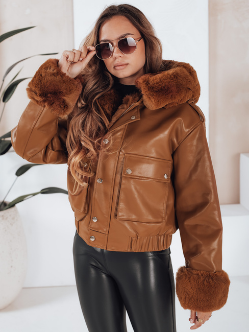 Damen Lederjacke mit Fell braun Dstreet TY5129
