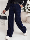 Damen-Baggy-Hose FITZONE denim cargo dunkelblau Dstreet UY2243