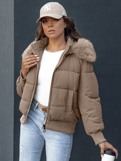 Gesteppte Damen-Winterjacke mit Fell COLDPACK camel Dstreet TY4427_1