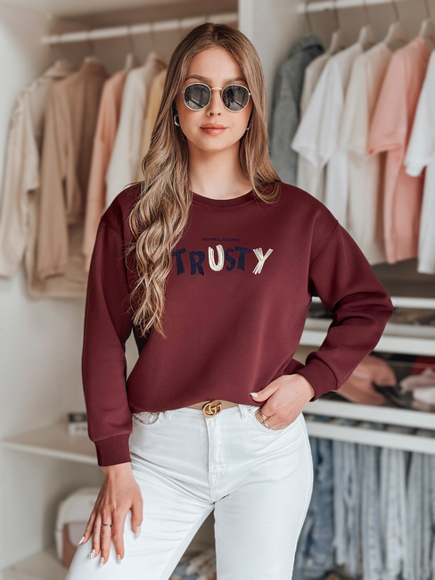 Damen Sweatshirt in Übergröße mit Stickerei SOFTRUS burgunderrot Dstreet BY1407