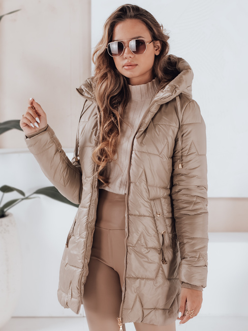 Gesteppte Winterjacke für Damen mit Kapuze in camel Dstreet TY5091