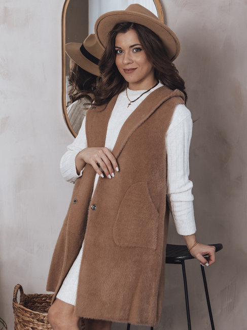 Damen Lange Weste ARTEMI Farbe Camel DSTREET TY3940